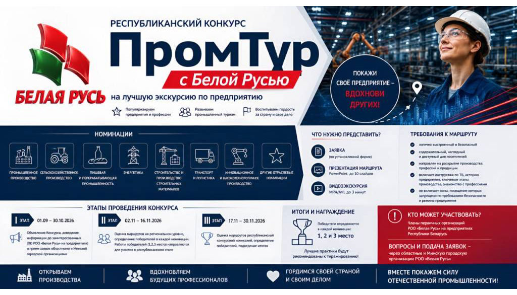 Стартует прием заявок республиканского конкурса «ПромТур с Белой Русью» на лучшую экскурсию по предприятию